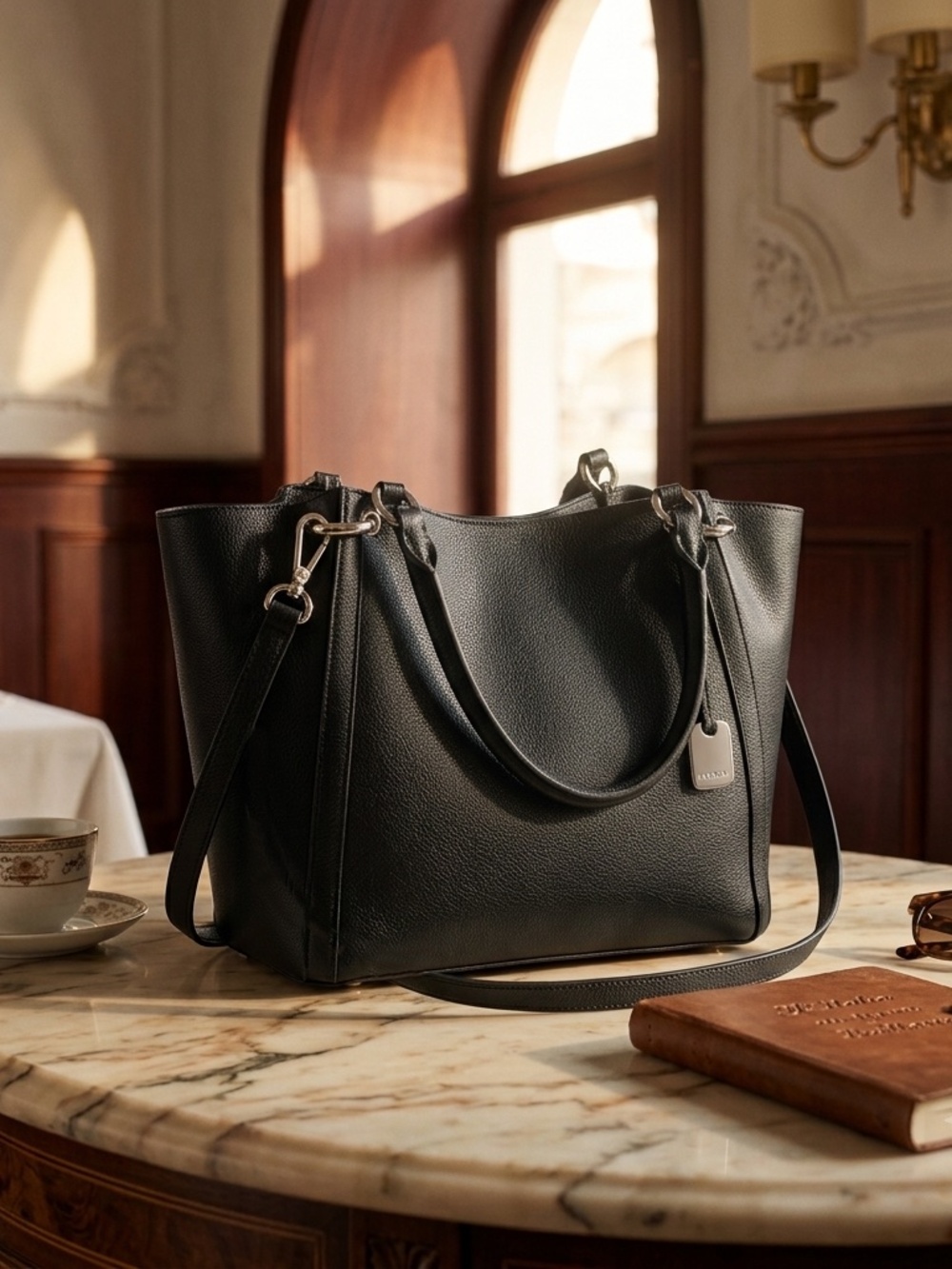 NEW FURLA Zaffiro Black Saffiano Leather Convertible Tote Bag/Crossbody Bag - Picture 1 of 16